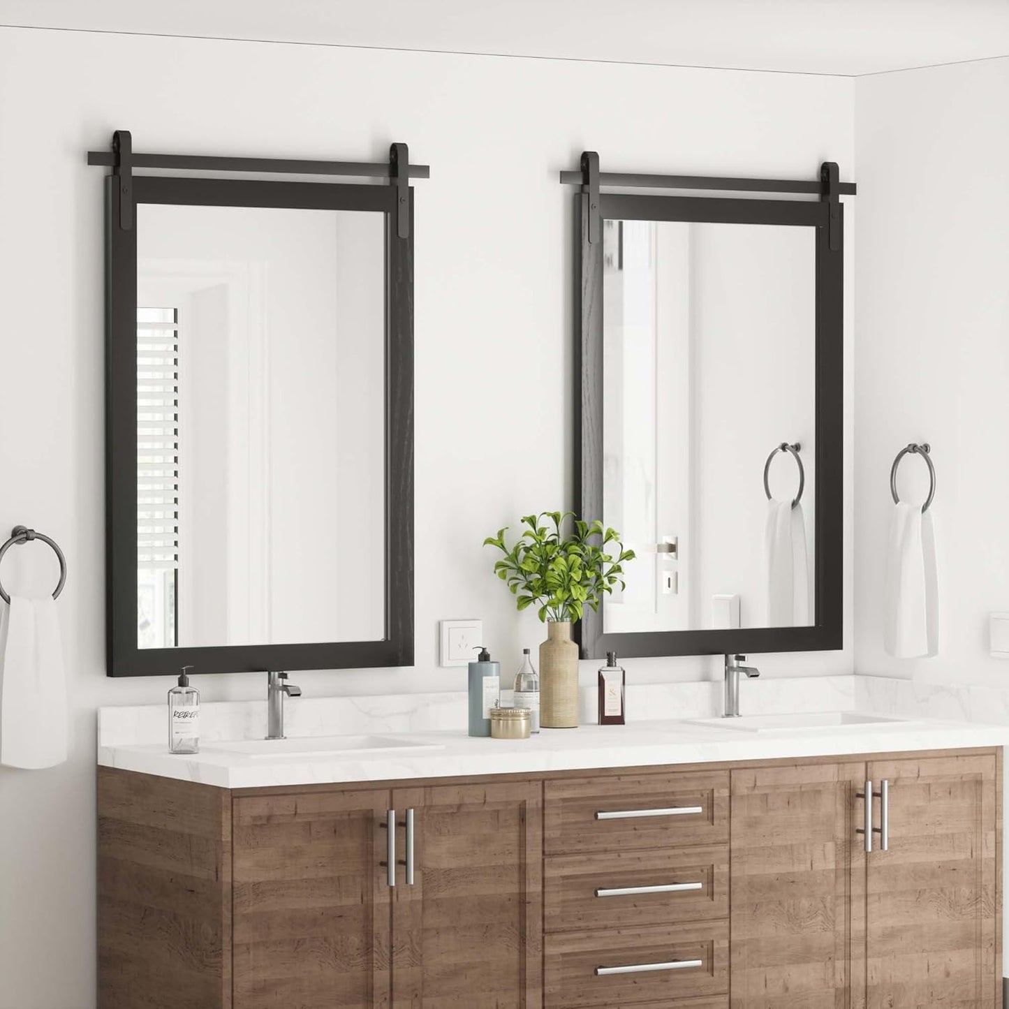 Black Farmhouse Mirror - 24x36INCH Wood Framed Square Bathroom Mirror for Vanity, Barn Door Style Wall Mounted Dresser Decor Living Room Bedroom Vertical