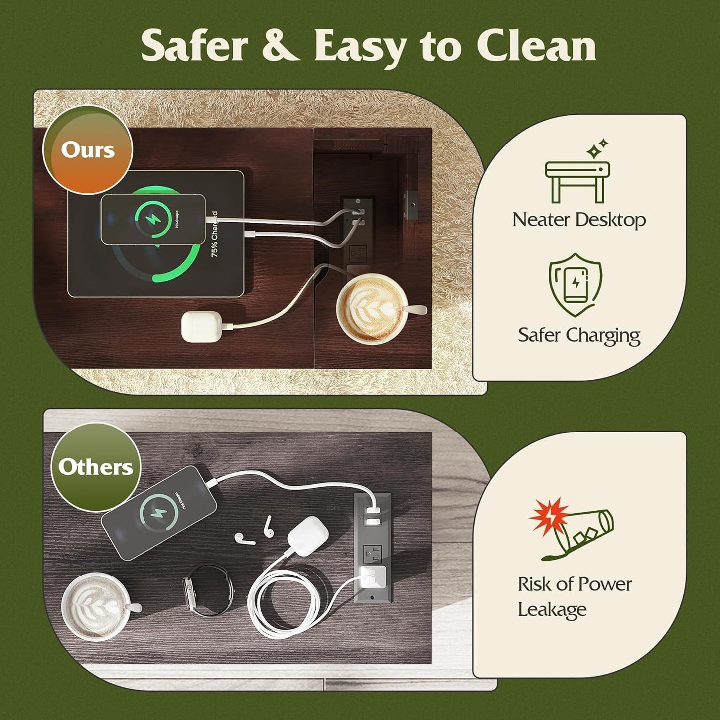 WLIVE Narrow End Table Set of 2 With Charging Station, Side Tables for Living Room, Small Spaces, Couch, Night Stand Set With Storage, USB Ports and Outlets, Espresso