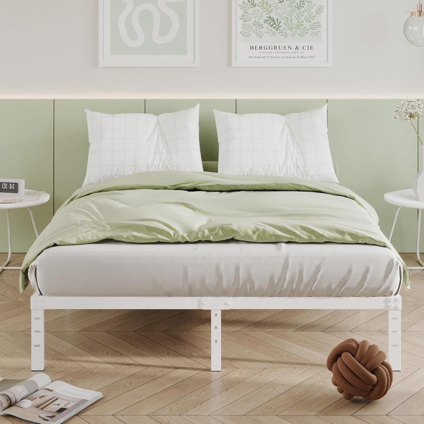 12 Inch Bed Frame Queen Size, Heavy Duty Steel Queen Bed Frame No Box Spring Needed, Mattress Foundation, Easy Assembly, Noise-Free,White