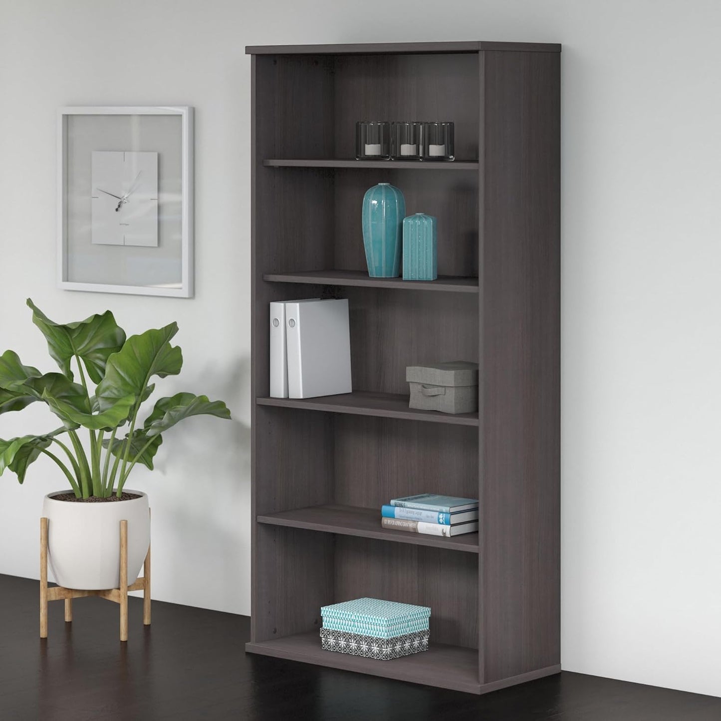 Bush Business Furniture Studio C Tall 5 Shelf Bookcase in Storm Gray, Large Bookshelf for Home or Professional Office