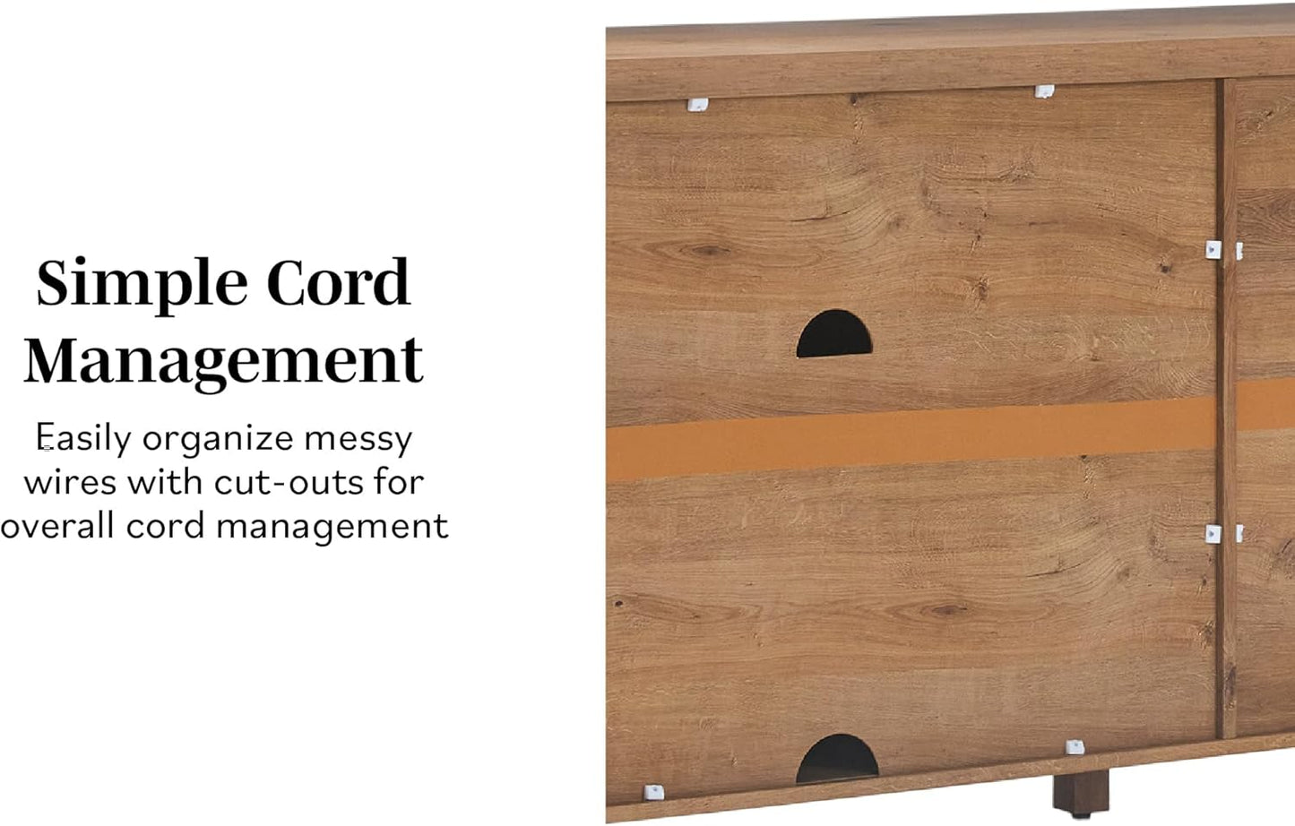 Walker Edison Sasha 4-Door Reeded Sideboard Buffet with Cord Management, 70 Inch, English Oak