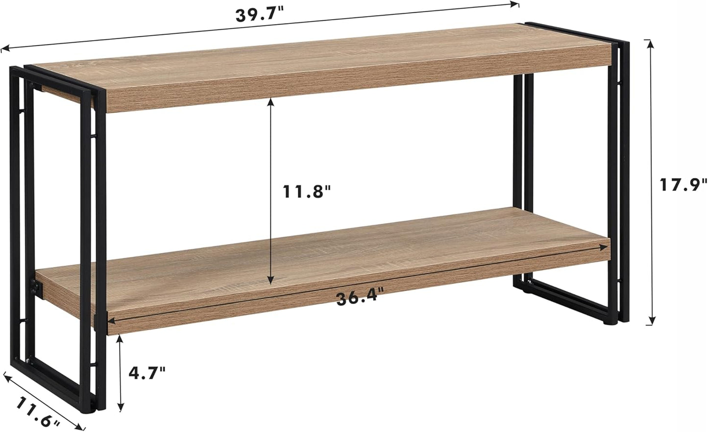 Small Industrial Bookshelf 2 Shelf Bookcases and Book Shelves for Living Room/Bedroom Wood Metal Rustic Oak