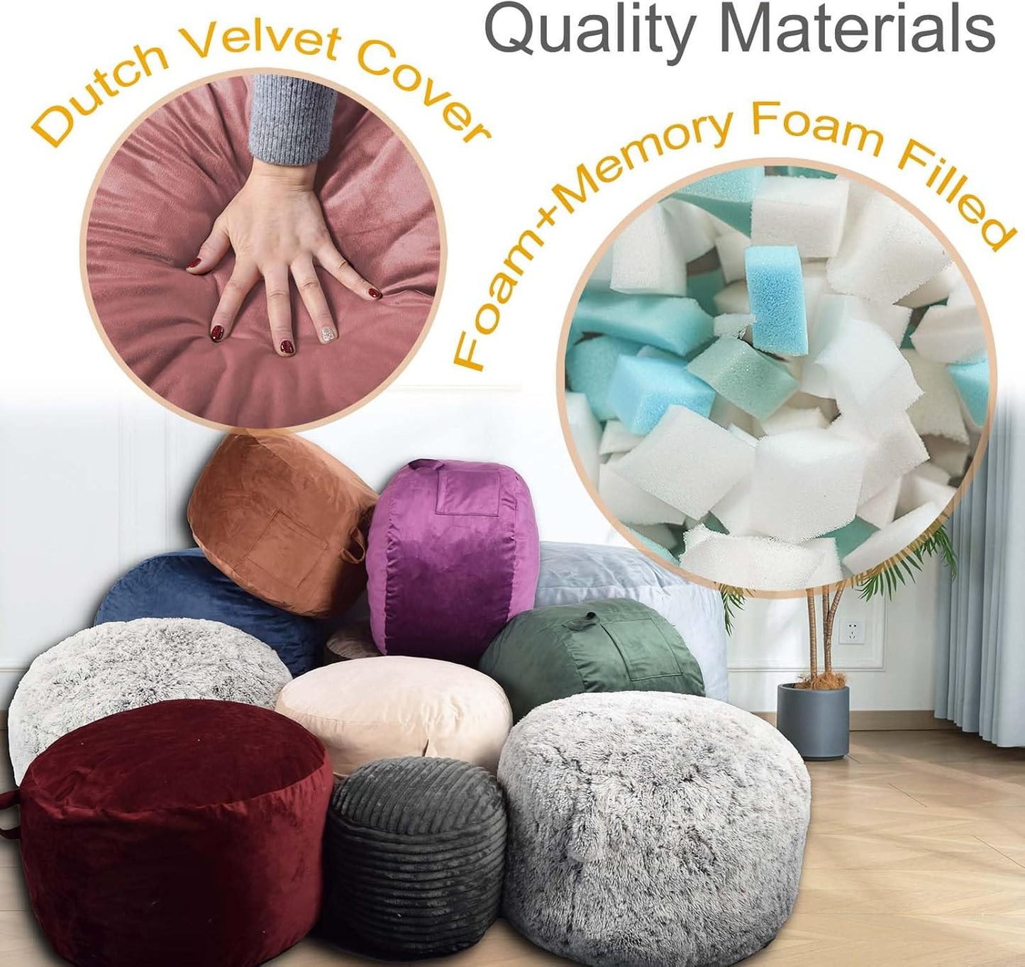Bean Bag Chairs, Memory Foam Stuffing Bean Bag Chair for Adults/Teens/Kids, Velvet Lazy Sofa Furniture with Removable High-Rebound Memory Foam for Living Room Bedroom College Dorm