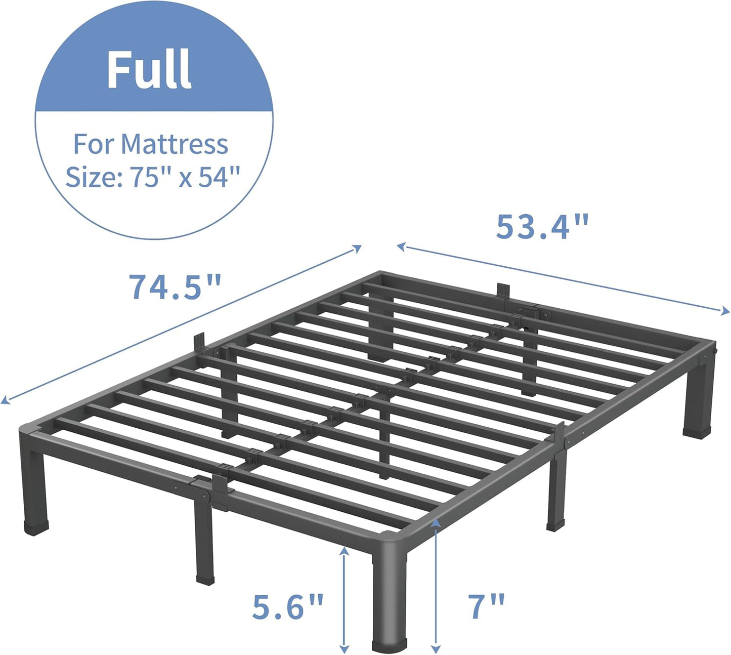 7 Inch Full Size Bed Frame, 3500Lbs Heavy Duty Metal Platform with Round Corner Legs Mattress Slide Stopper, Steel Slat Support No Box Spring Needed, Noise Free, Non-Slip, Easy Assembly