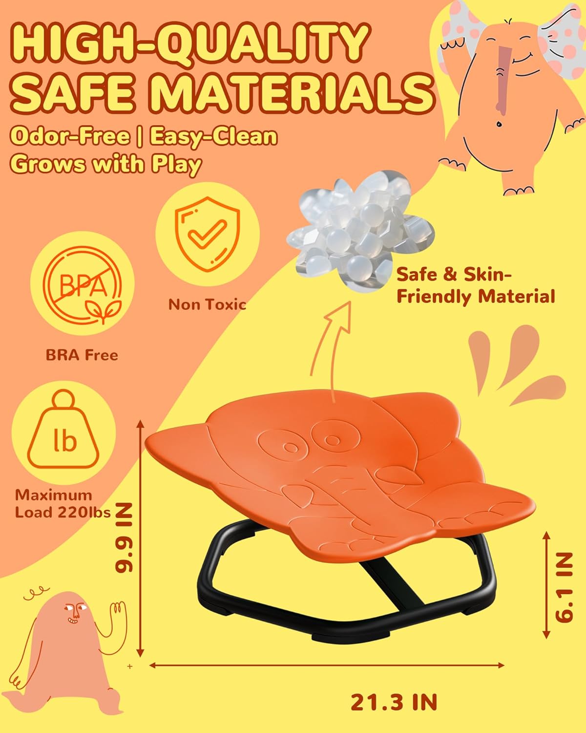 21" L × 19" W Spinning Chair for Autistic Kids, Sensory Toys for Kids with Autism, Sit and Spin, Toddlers & ADHD Children, Sensory Products Swivel Chair, Orange