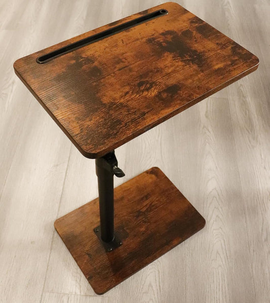 Sofa Armrest Tray Table for Couch - 360° Swivel Height Adjustable End for Small Spaces, Snack Side Table for Bed or Chair with Phone & Tablet Slot (Rustic,Standard)