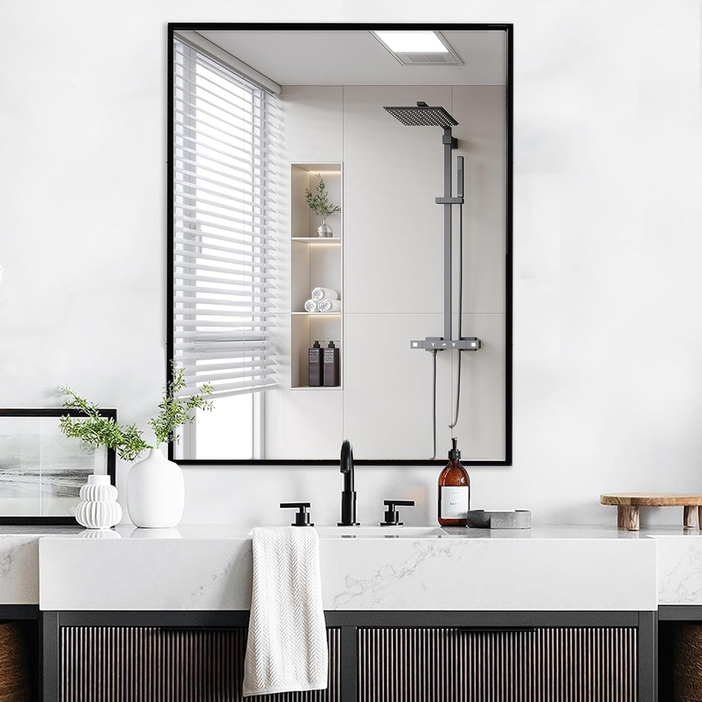Black Bathroom Mirror 30x40, Rectangle Wall Mirror 30 x 40 inch, Metal Frame Mirror 40x30, Large Vanity Mirror 30 by 40, Modern Wall Mounted Mirrors, Hung in Horizontal or Vertical