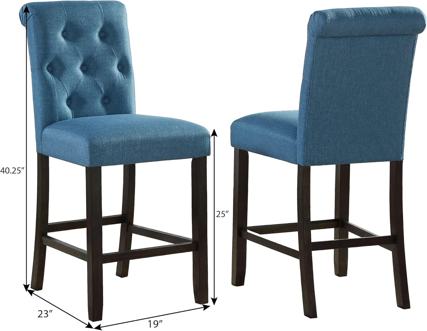 Roundhill Furniture Hendley Solid Wood Tufted Counter Height Stools, Set of 2, Blue