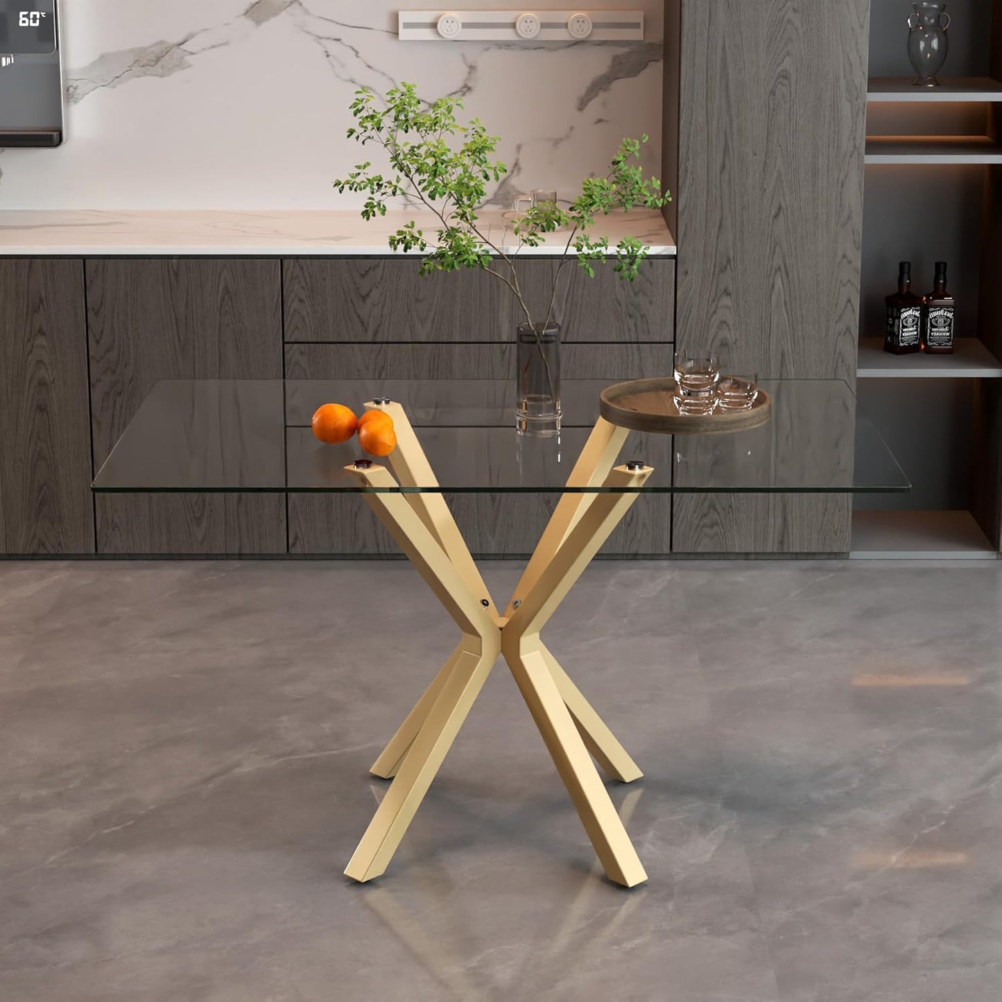 Tempered Glass Dining Table for 4, 48 Inch Rectangular Kitchen Table with Gold Metal Legs Modern Style Dinner Table for Dining Room Kitchen