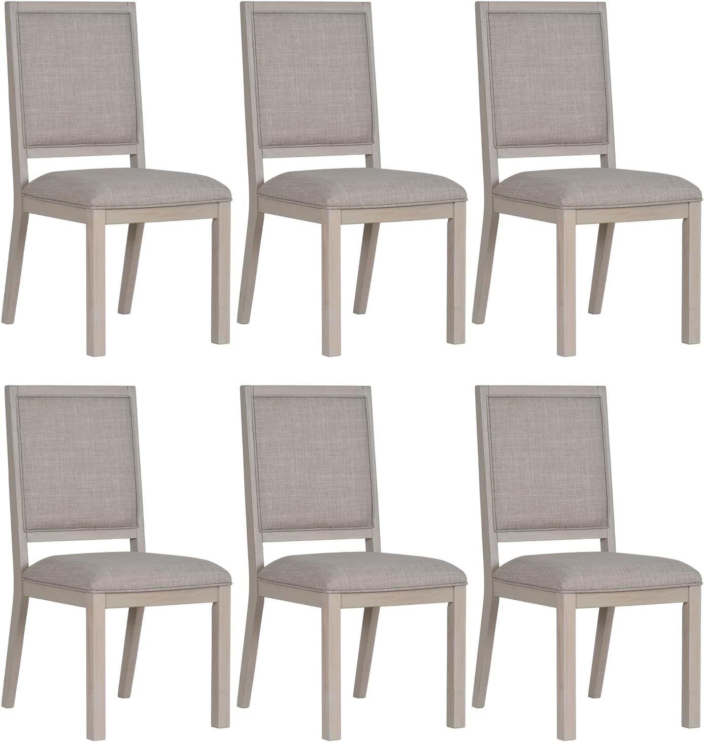 COLAMY Wood Dining Chairs Set of 6, Mid Century Modern Upholstered Kitchen Chairs,19 Inch Fabric Dining Chair with Back for Kitchen Dining Room,Ivory