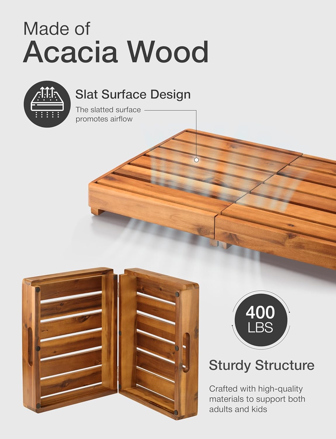 Holana 25in One Foldable Step Stool for Elderly - Acacia Wood High Riser Step Stool for Adults Kid - Wooden Mobility Stepping Stools 400 Lbs Load Capacity for Bathroom Aid Handicap, Bed,Kitchen,Garden