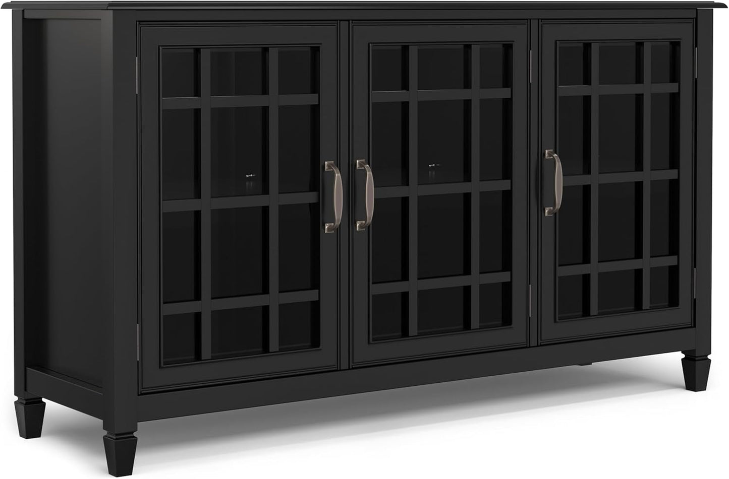 SIMPLIHOME Connaught Solid Wood 60 inch Wide Traditional Wide Storage Cabinet Buffet in Black for The Living Room, Entryway and Family Room
