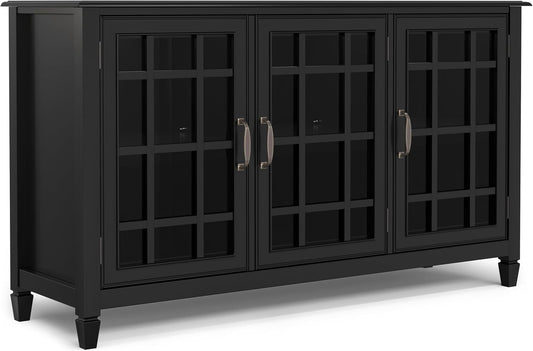 SIMPLIHOME Connaught Solid Wood 60 inch Wide Traditional Wide Storage Cabinet Buffet in Black for The Living Room, Entryway and Family Room