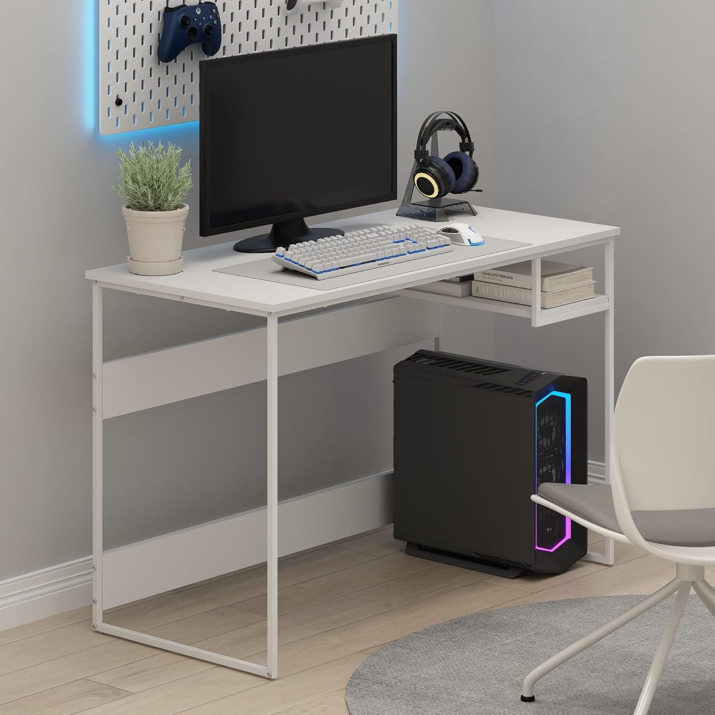 Furinno Moretti Modern Lifestyle Study Desk, 45, Solid White/White