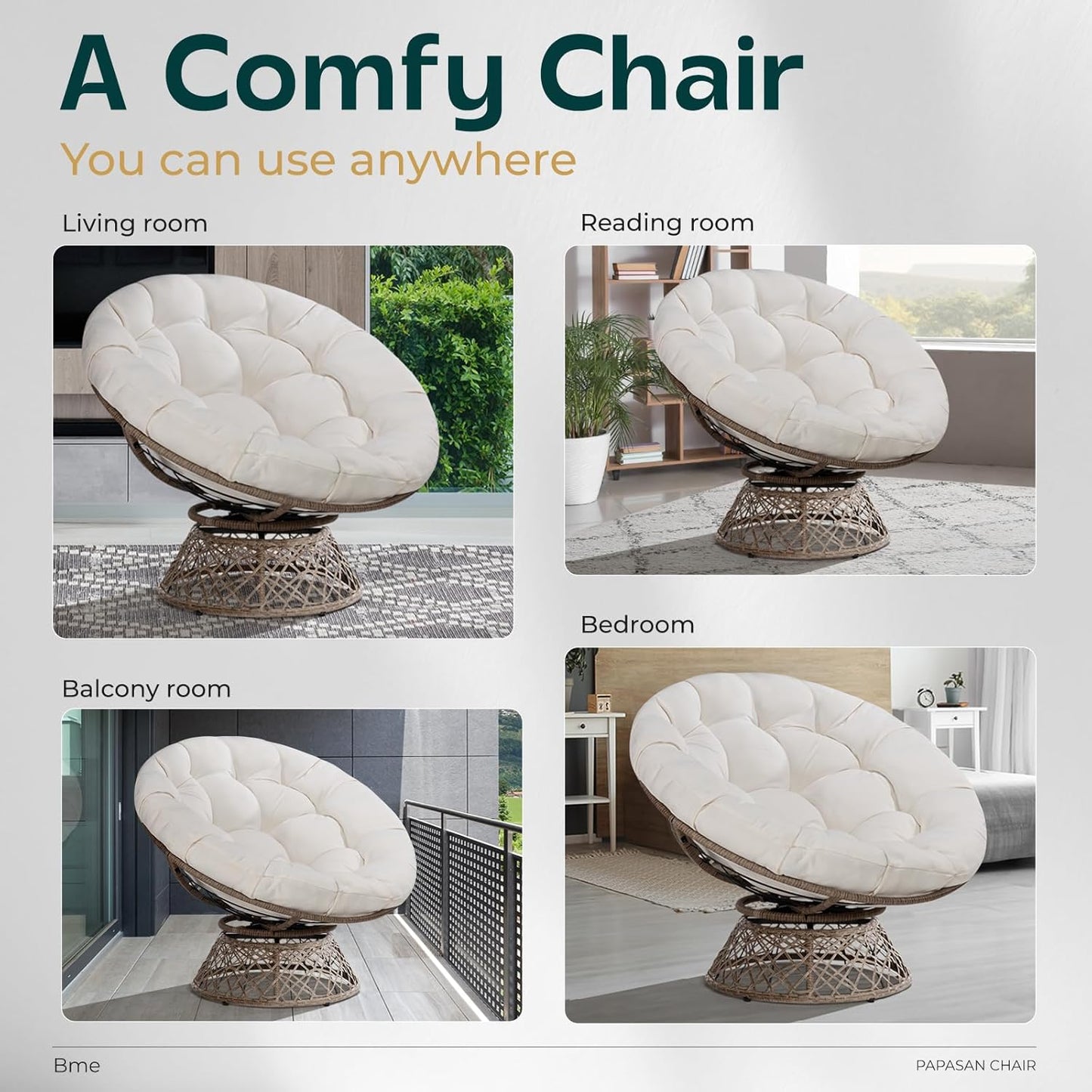 Bme 40" Ergonomic Wicker Papasan Chair