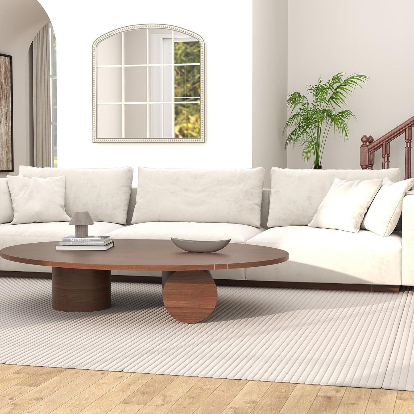 36''x36'' Wooden Wide Arched Mirrors for Wall with Window Girds, Large Farmhouse Decorative Mirror for Living Room, Entryway, Hallway, Fireplace, Bathroom