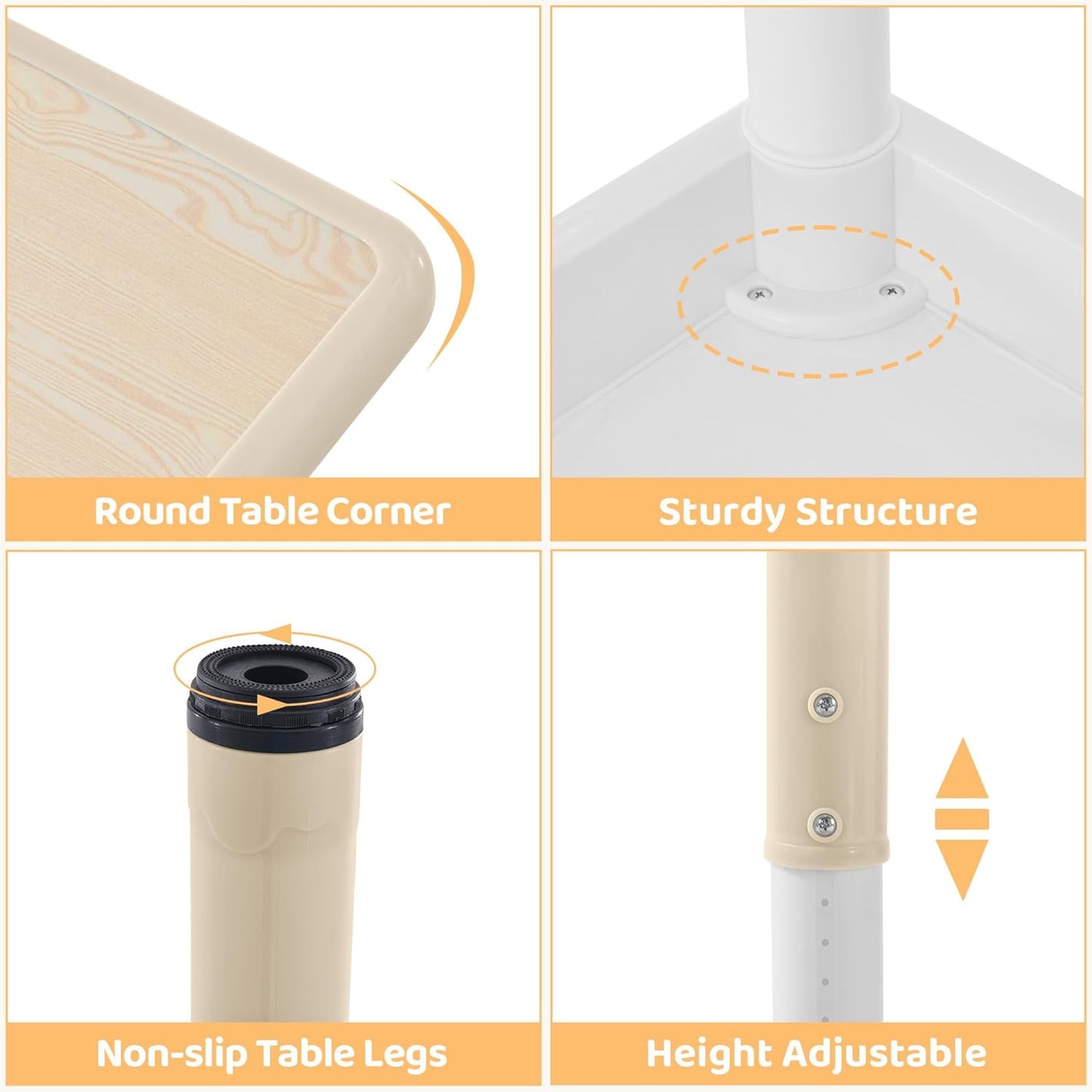 Kids Table & Chairs Set (2 Chairs) Height Adjustable for Ages 2-8 | Non-Slip Toddler Activity Table with Wipe-Clean Desktop, Montessori Learning & Art Drawing Table for Home Preschool