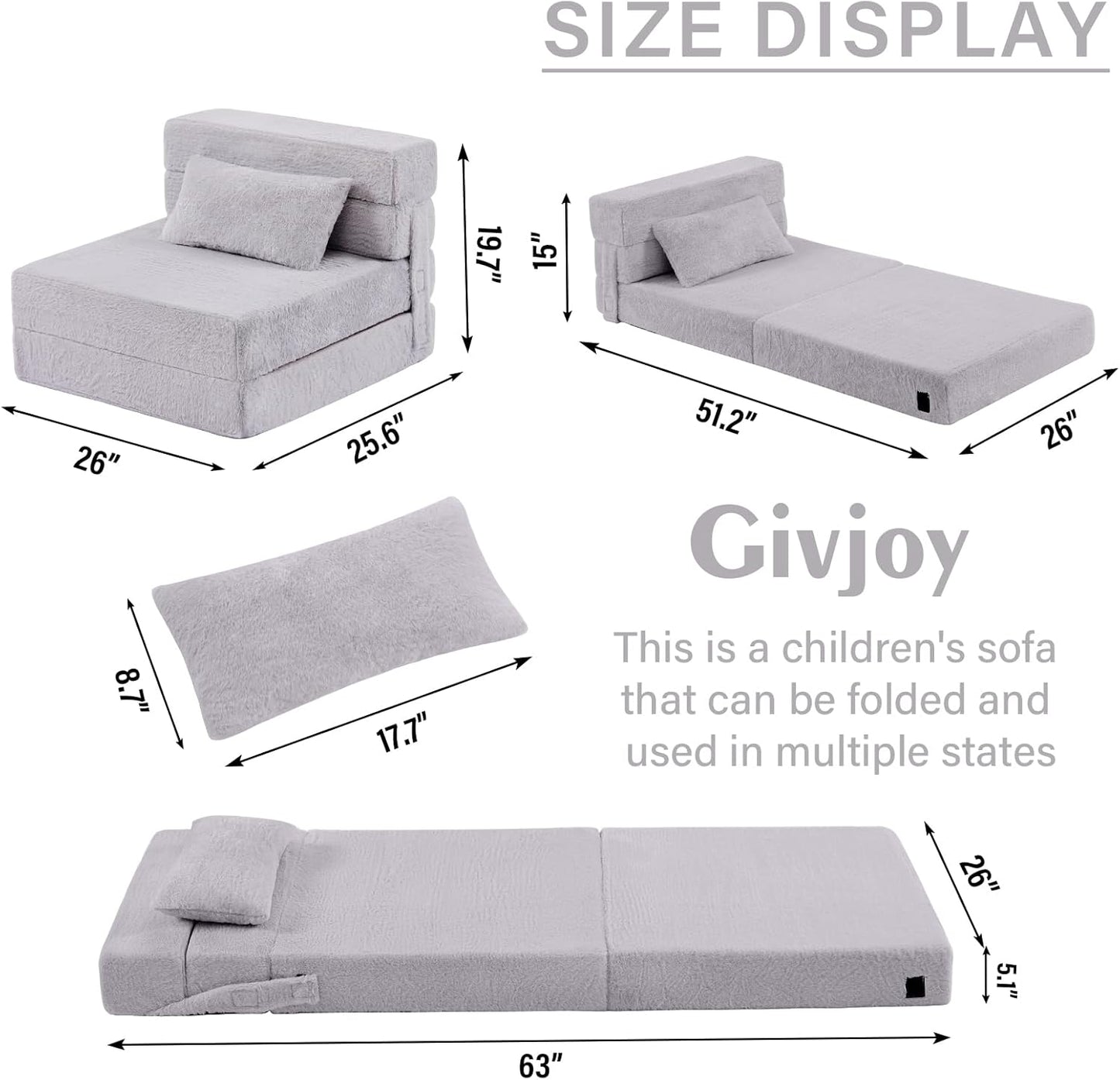 Folding Sofa Bed Floor Mattress for Kids with Pillow, Toddler Washable Folding Floor Nap Mat for Sleeping Daycare, Child Fold Up Sofa Futon Chair Bed with Storage Bag for Girls and Boys