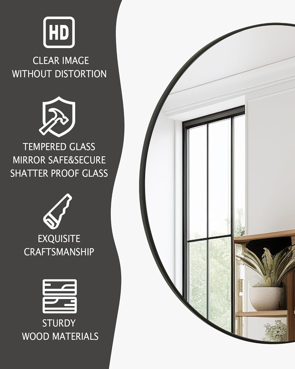 Black Round Mirror,Bathroom 30 Inch Vanity Wall Mirror,Modern Circle Mirror for Wall,Wood Mirror for Bedroom Living Room Entryway