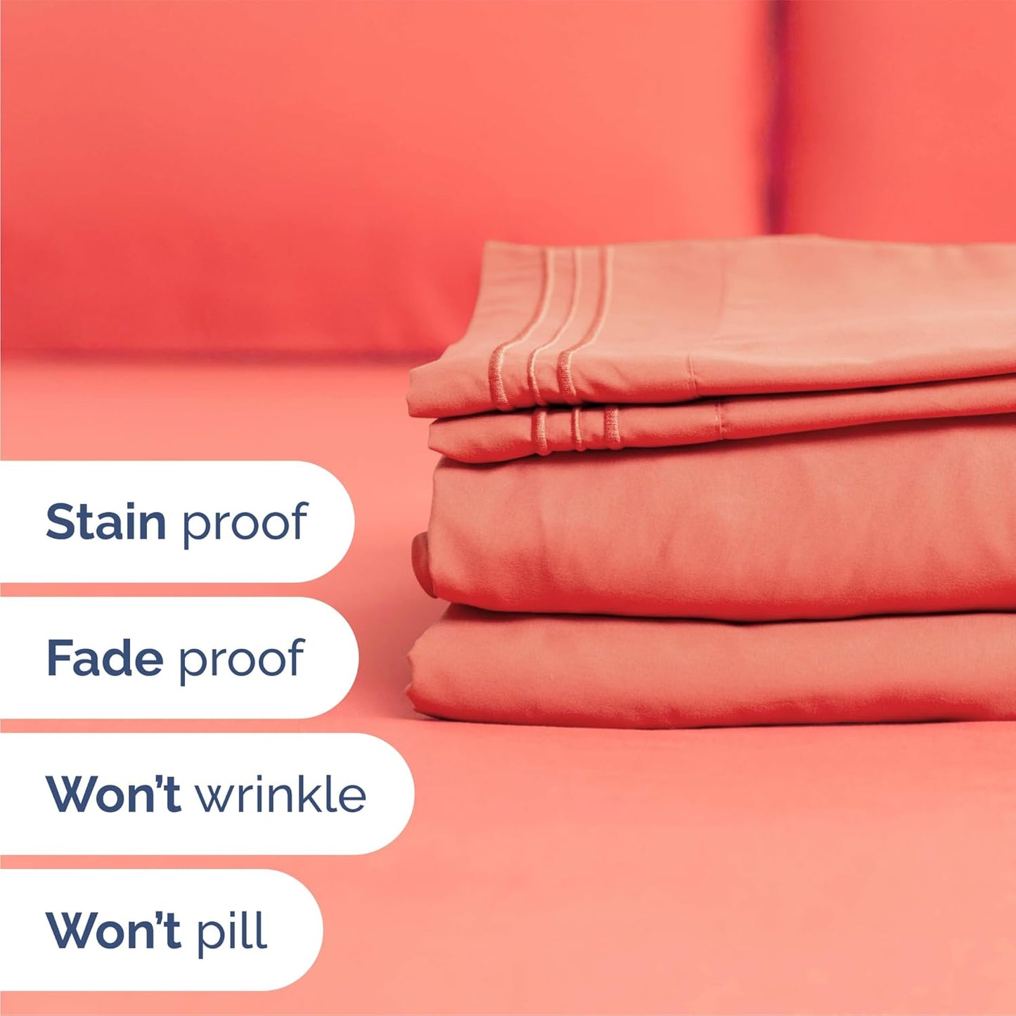 Queen Size 4 Piece Sheet Set - Comfy Breathable & Cooling Bed Sheets Set - Hotel Luxury Bedding for Women, Men, Kids, Teens, Boys & Girls - Deep Pockets, Ultra-Soft, Wrinkle Free - Oeko-Tex - Coral