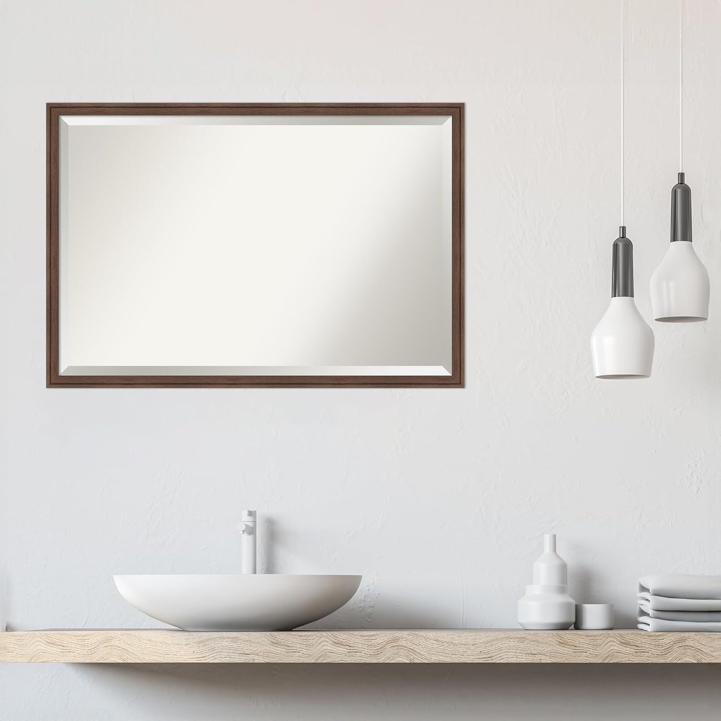 Amanti Art Brown Bathroom Mirror for Over Sink, 26x38 Florence Medium Brown Rectangle Vanity Mirror, Large Casual Frame, Hangs Horizonally and Vertically, Bathroom Wall Decor, Beveled Edge