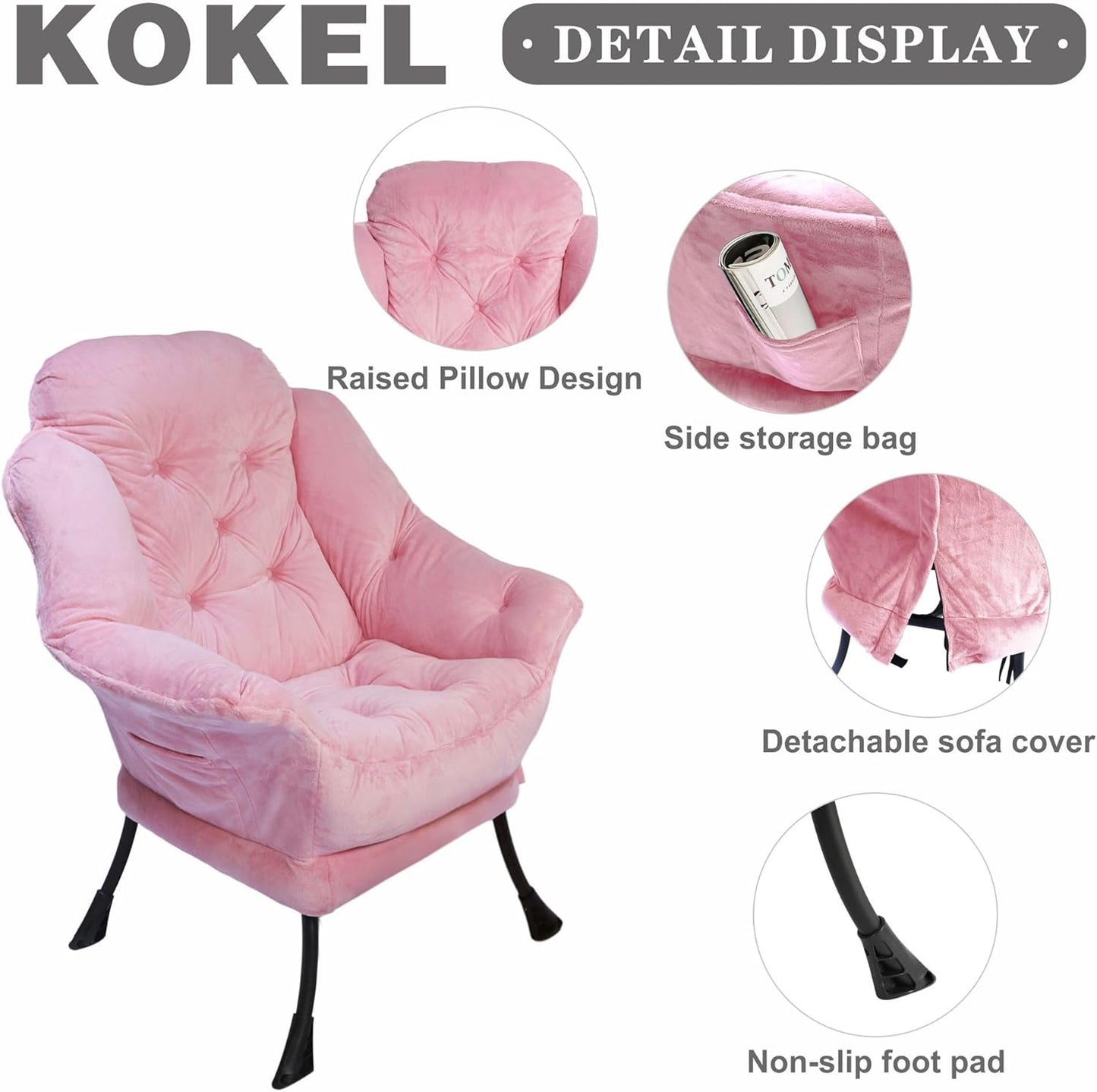 Kokel Lazy Chair with Folding Ottoman,Living Room Chairs (Pink-1119)