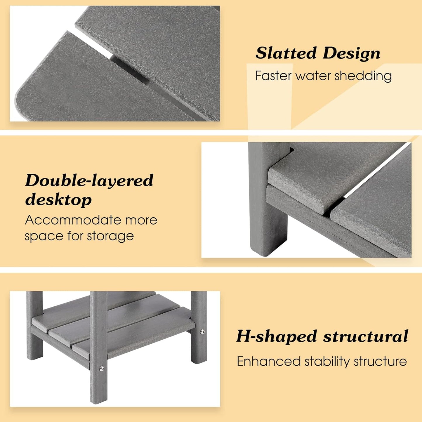 Adirondack Outdoor Side Table, 2-Tier Sturdy Patio End Table Weather Resistant, 16.5" Solid Side Table for Patio, Pool, Porch