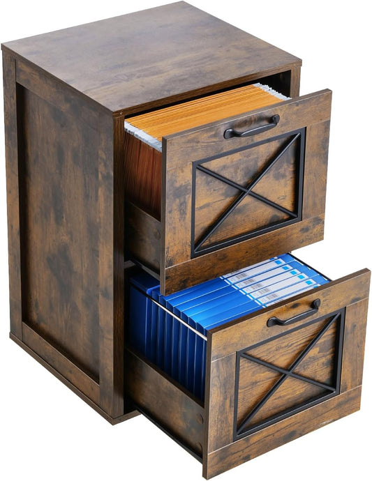 VEVOR 2 Drawer File Cabinet, Vertical Filing Storage Cabinets for Home Office, Heavy-Duty Cabinet with 2-Level Adjustable Hanging Rod, for A4/Letter/Legal Size File, Easy to Assemble (Honey Brown)