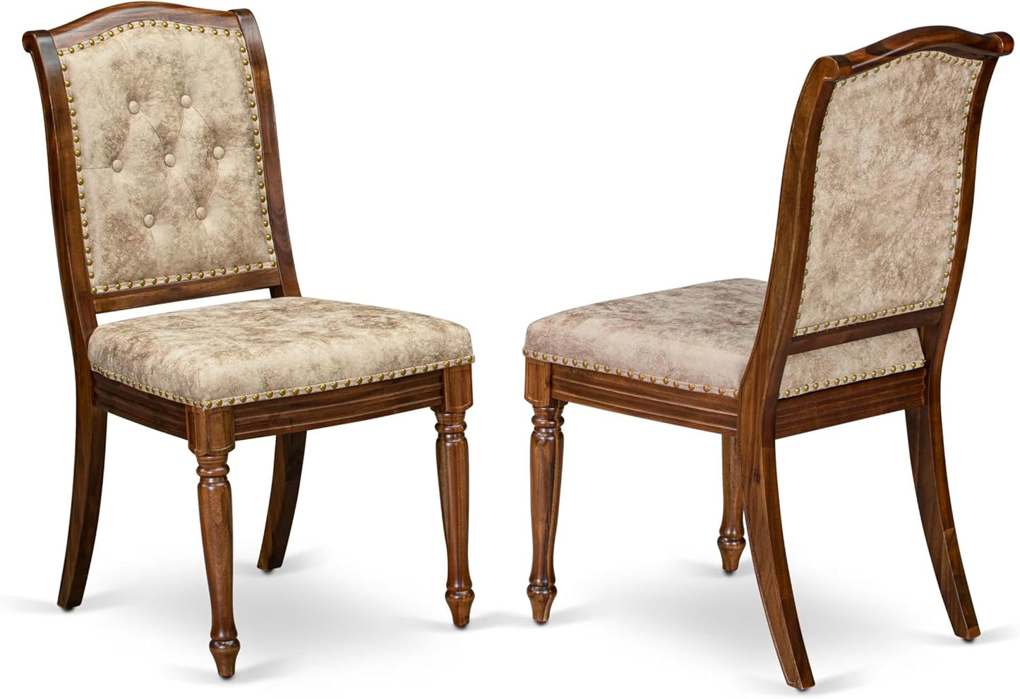 NEMA9-AWA-36 9-Piece Modern Dining Set Includes a Rectangular Modern Dining Table and 8 Light Beige Polyester Fabric Kitchen Chairs, 44x100 Inch, Antique Walnut