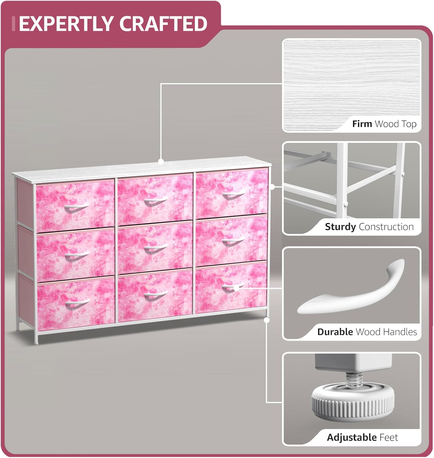 Sorbus Kids Dresser with 9 Drawers - Storage Unit Organizer Chest for Clothes - Bedroom, Kids Room, Nursery, & Closet