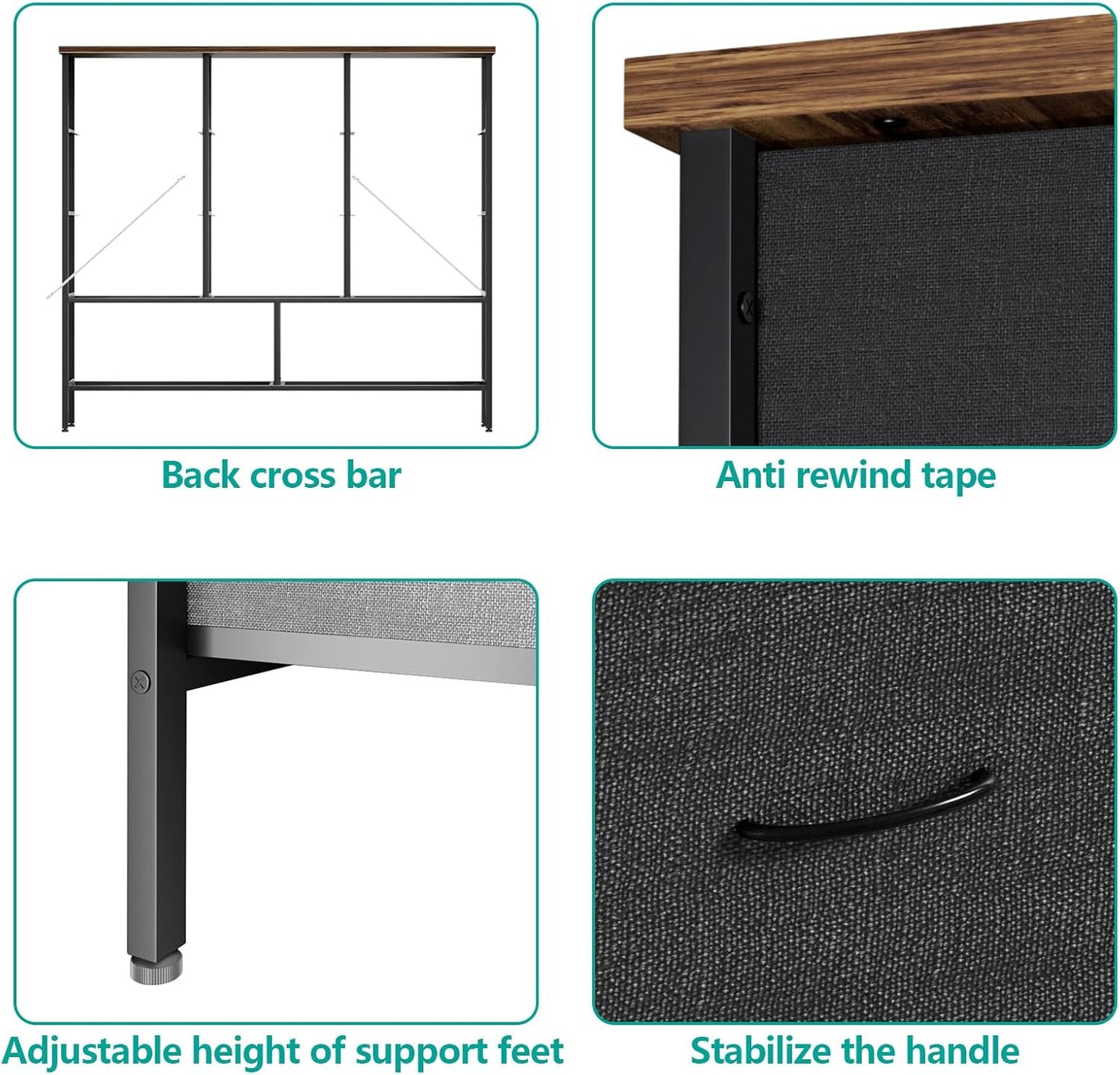 Wide TV Stand for Bedroom, Dresser with 9 Deep Drawers, Fabric Storage Cabinet, Modern Chest of Drawers for Closet, Nursery, Living Room（Black）