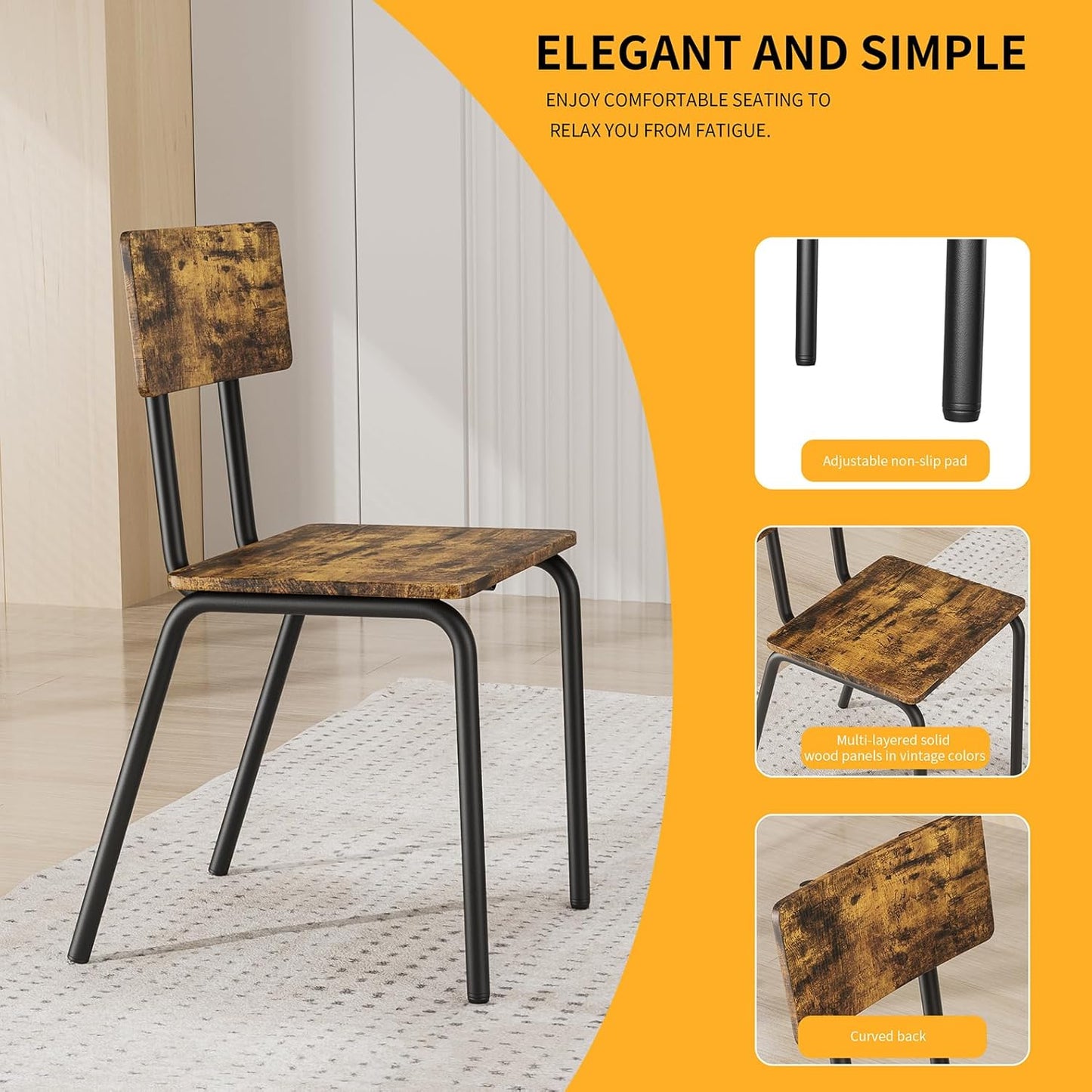 5-Piece Dining Table Set with 4 Chairs, 43" Kitchen Table Chairs Set of 4, Rectangular Dining Room Table Set with Metal Frame & MDF Board, Perfect for Small Space, Brown