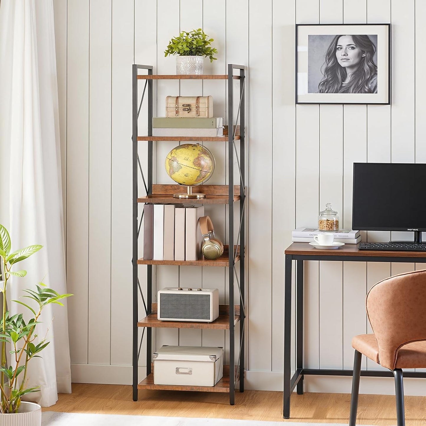 HOOBRO Bookshelf, 6-Tier Industrial Bookcase, Book Shelf Storage Organizer, Tall Bookshelf with Metal Frame for Living Room, Bedroom, Home Office, Kitchen, Rustic Brown and Black BF72SJ01