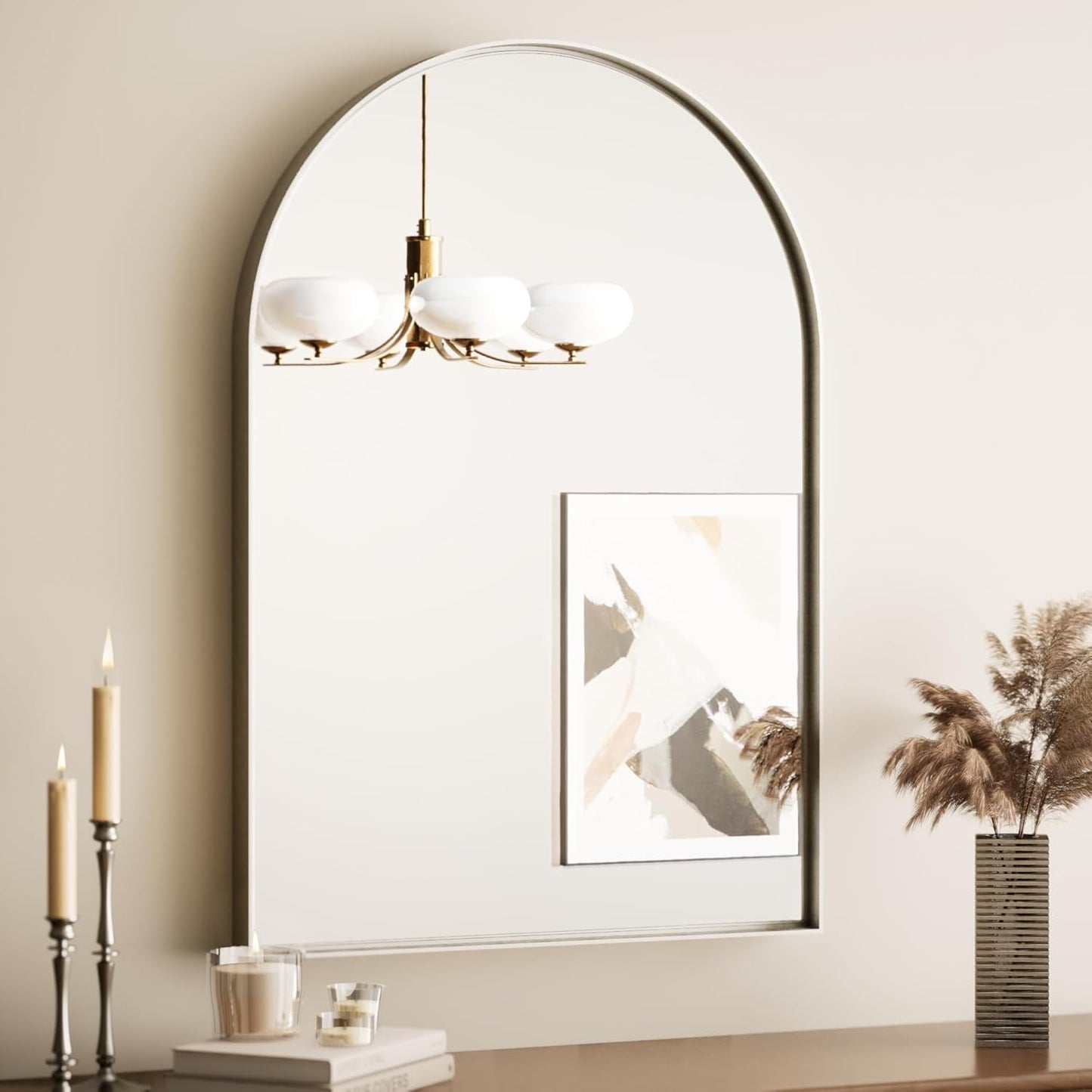 TokeShimi 26x38 Silver Arched Mirror Bathroom with Tempered Glass,Aluminum Frame,Arched Wall Mirror for Bathroom,Bedroom,Entryway