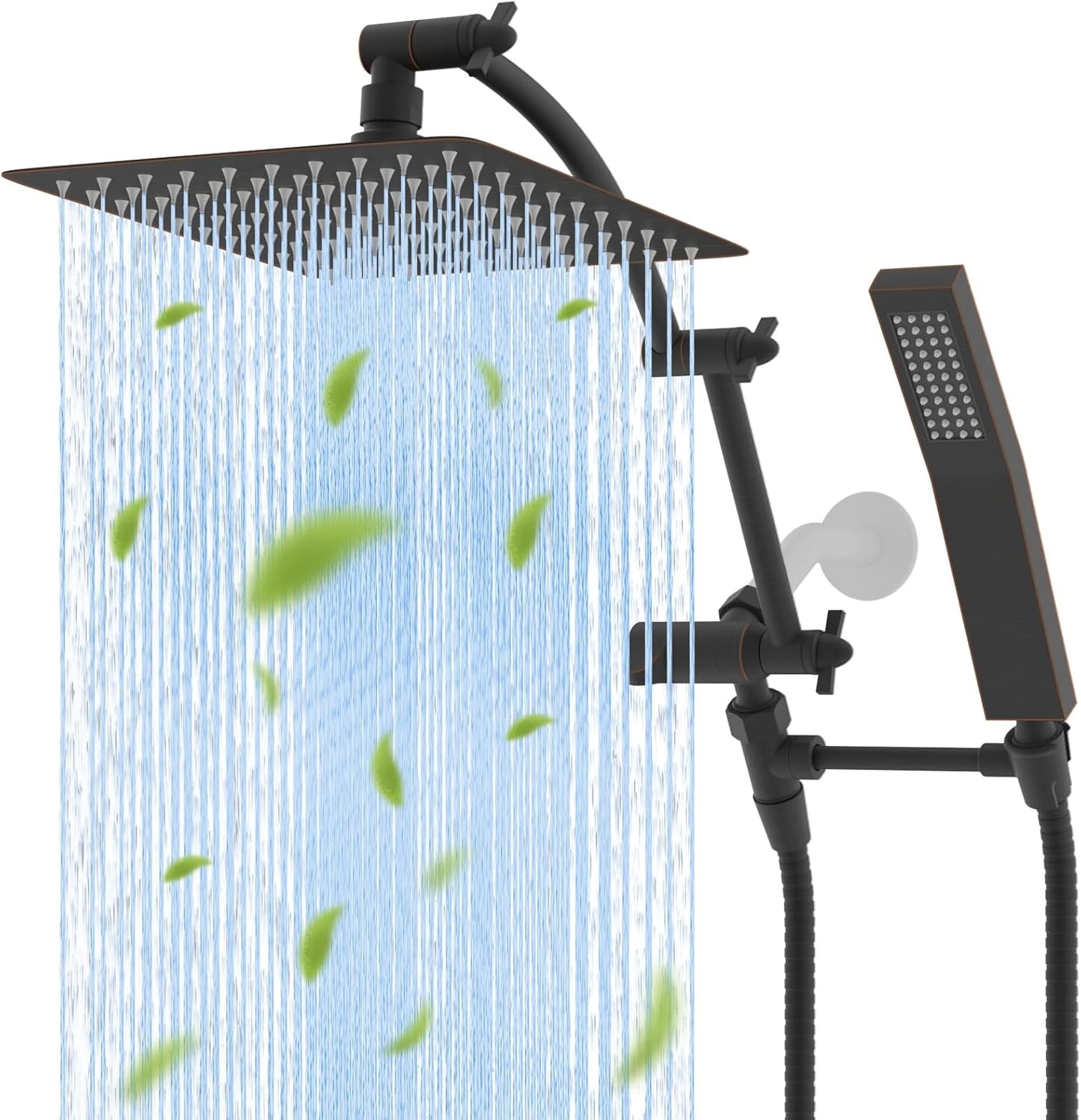 Hibbent All Metal 10'' Rainfall Shower Head, Shower Head Combo, High Pressure Handheld Shower Wand, 16'' Adjustable Arc-shaped Shower Extension Arm, 71'' Hose, Showerhead Holder, Oil Rubbed Bronze