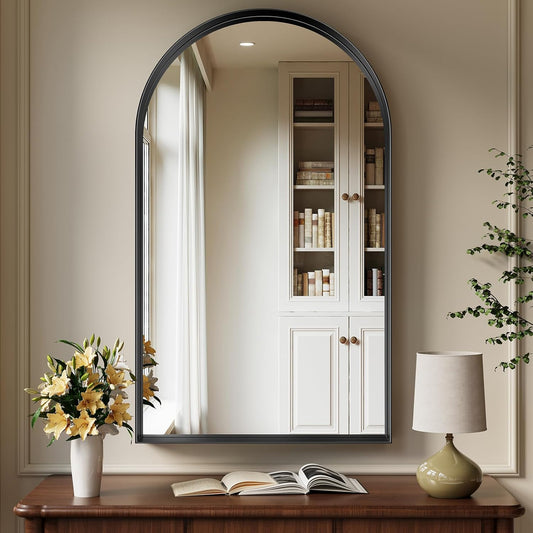 Brightify Arched Mirror, Arched Wall Mirror, 24 x 42 Inch Black Arch Mirror, Metal Frame Black Bathroom Mirror, Arched Top Bathroom Vanity Mirror for Living Room Bedroom Mantel Entryway Hallways
