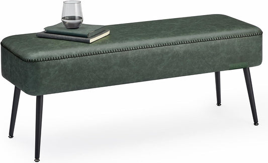 VASAGLE EKHO Collection - Bench for Entryway Bedroom, Synthetic Leather with Stitching, Ottoman Bench with Steel Legs, Living Dining Room, Mid-Century Modern, Loads 660 lb, Forest Green ULOM076C01