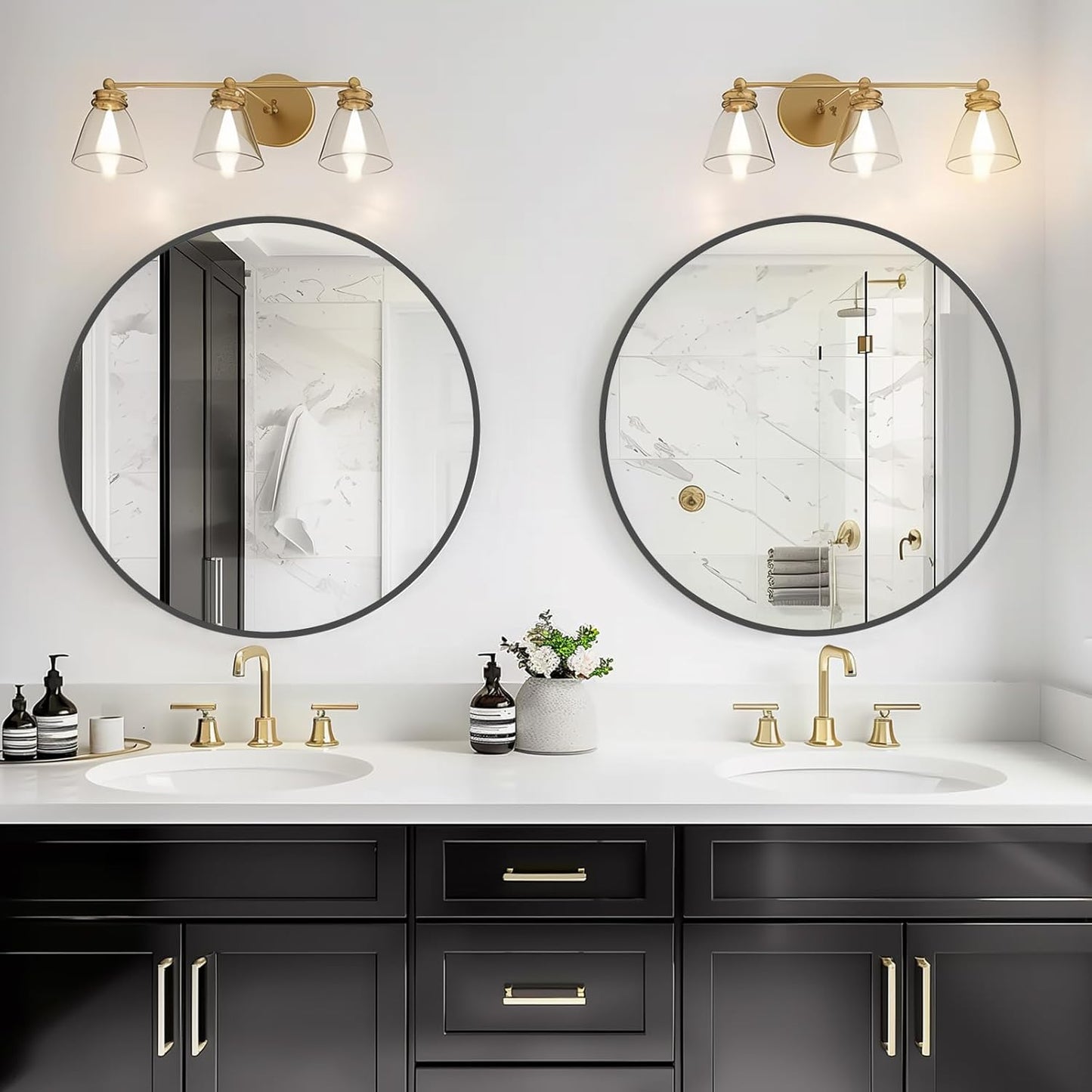 HOMECOOKIN Round Wall Mirror 20" Black Circle Mirror for Bathroom with Metal Framed, Round Gold Mirror for Wall Decor, Vanity, Entryway Living Room