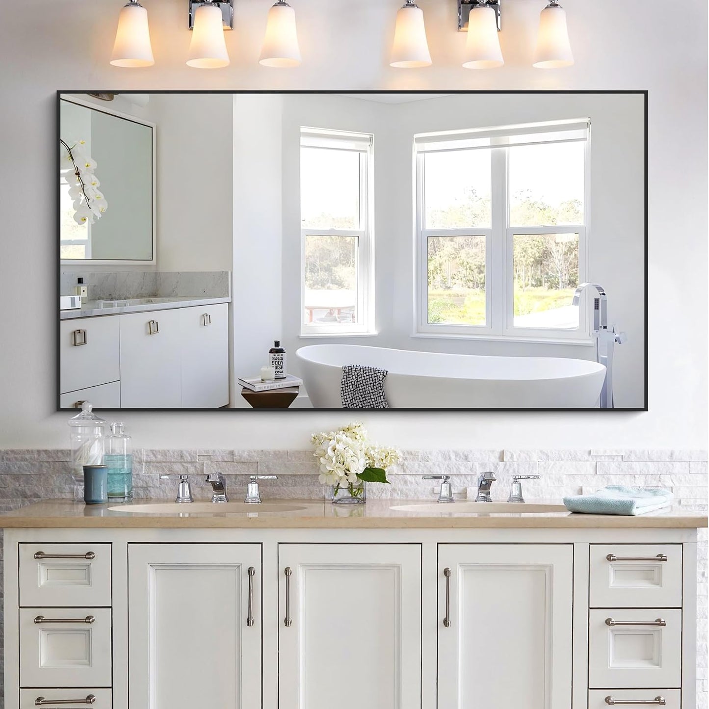 KOCUUY 30x55 Inch Large Black Wall Mounted Mirror,Aluminum Framed Decorative Rectangular Bathroom Mirror for Wall Over Sink,Vanity Mirror for Bedroom Living Room Bathroom,Functional Oversized Mirror