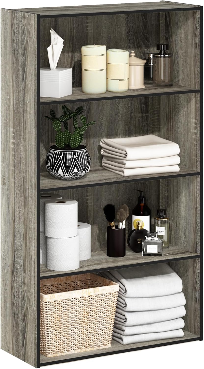 Furinno Pasir 4 Tier Open Shelf, French Oak Grey