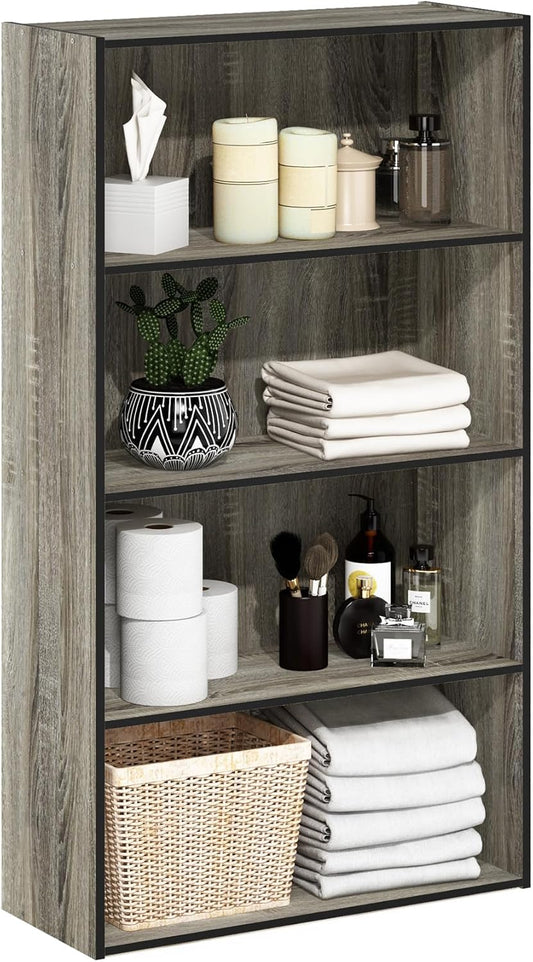 Furinno Pasir 4 Tier Open Shelf, French Oak Grey