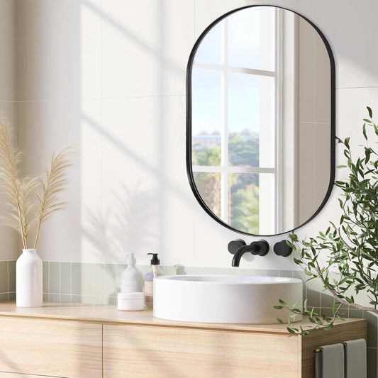 ANDY STAR Large Oval Black Bathroom Vanity Mirror, 30x40 Inch, Stainless Steel Metal Frame, Shatterproof Glass, Wall Mounted