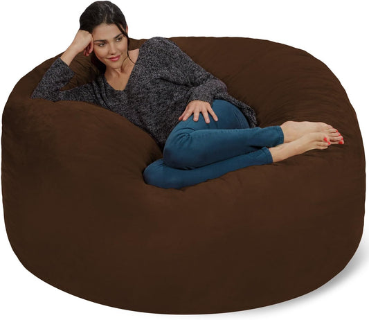 Chill Sack Bean Bag Chair - 5' Giant Memory Foam Lounge Chair with Soft Microfiber Cover – Cozy Furniture for Living Room, Dorm, & Kids' Rooms – Comfortable 5 Ft, Microsuede Lounge Sofa, Chocolate