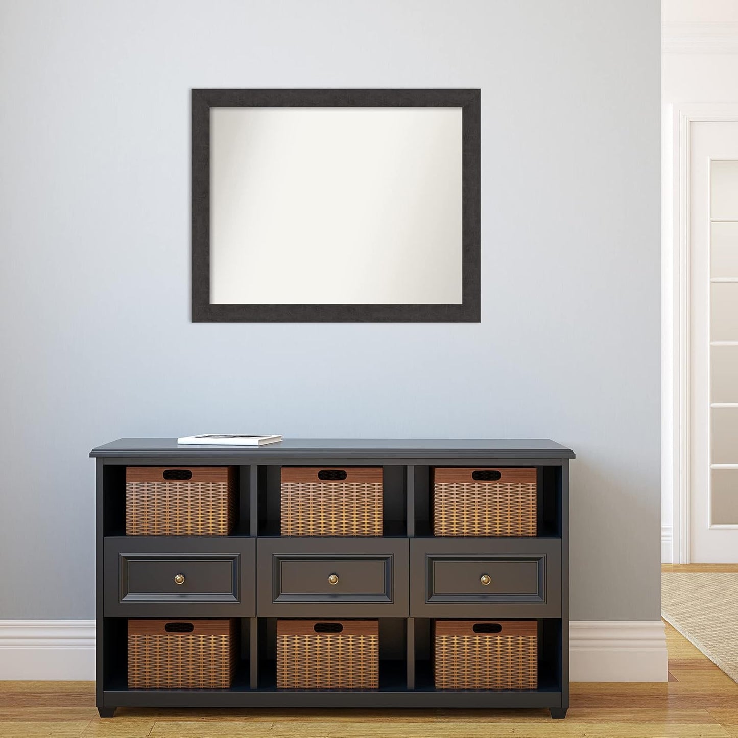 Amanti Art Brown Bathroom Mirror for Over Sink, 28x34 Rustic Plank Espresso Rectangle Vanity Mirror, Large Country Rustic Frame, Hangs Horizonally and Vertically, Bathroom Wall Decor, Non-Beveled Edge