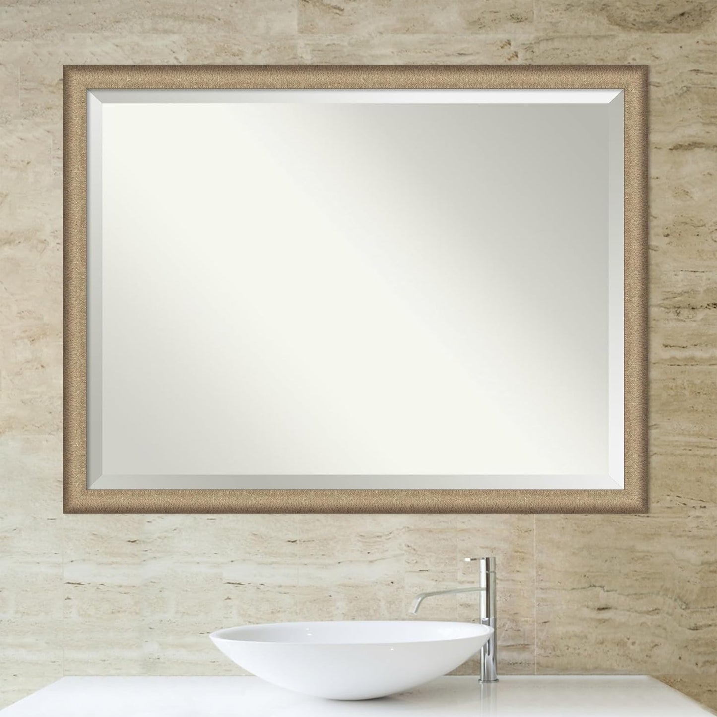 Amanti Art Bronze Bathroom Mirror for Over Sink, 33x43 Elegant Brushed Bronze Narrow Rectangle Vanity Mirror, X-Large Casual Frame, Hangs Horizonally and Vertically, Bathroom Wall Decor, Beveled Edge
