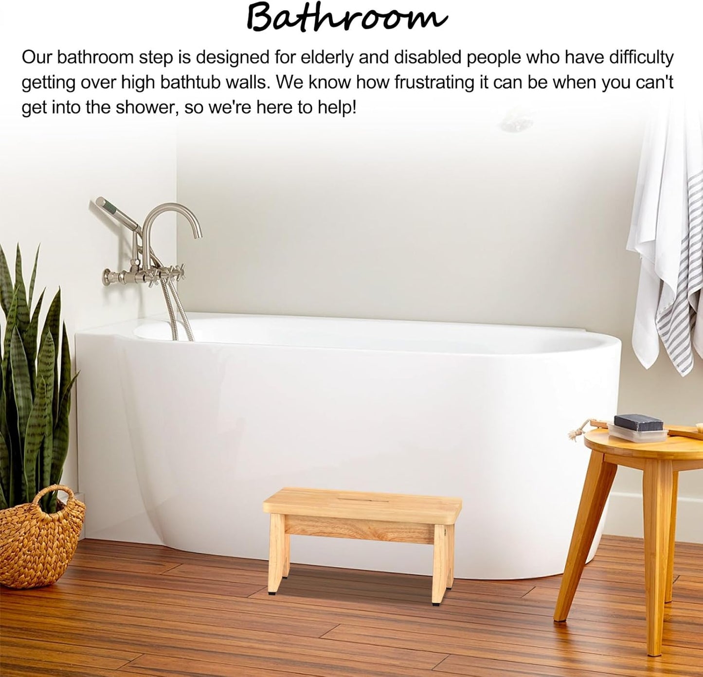 One Step Stool for Adults Seniors, 6.5" Heavy Duty Wooden Stepping Stools with 550 LBS Capacity for Bedroom Kitchen Bathroom, Bed Steps for High Beds, Bedside Support