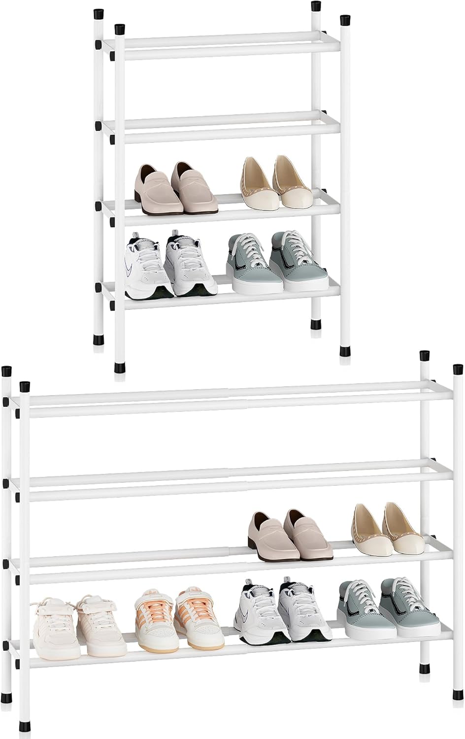 STORAGE MANIAC Expandable Shoe Rack, 16 Pairs Stackable Small Shoe Rack, Metal Adjustable Shoes Organizer for Closet, Entryway, Hallway, Garage, Front Door, Shoes Shelves, White 4 Tier
