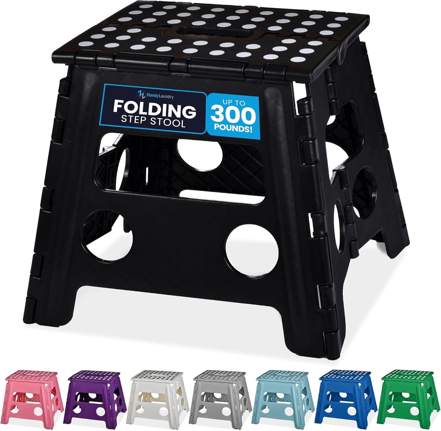 Handy Laundry Folding Lightweight Step Stool - Sturdy Enough to Support Adults and Safe Enough for Kids - Opens Easy with One Flip - Great for Kitchen, Bathroom or Bedroom (Black- 13 inch)