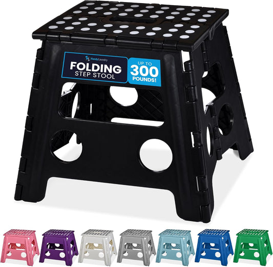 Handy Laundry Folding Lightweight Step Stool - Sturdy Enough to Support Adults and Safe Enough for Kids - Opens Easy with One Flip - Great for Kitchen, Bathroom or Bedroom (Black- 13 inch)