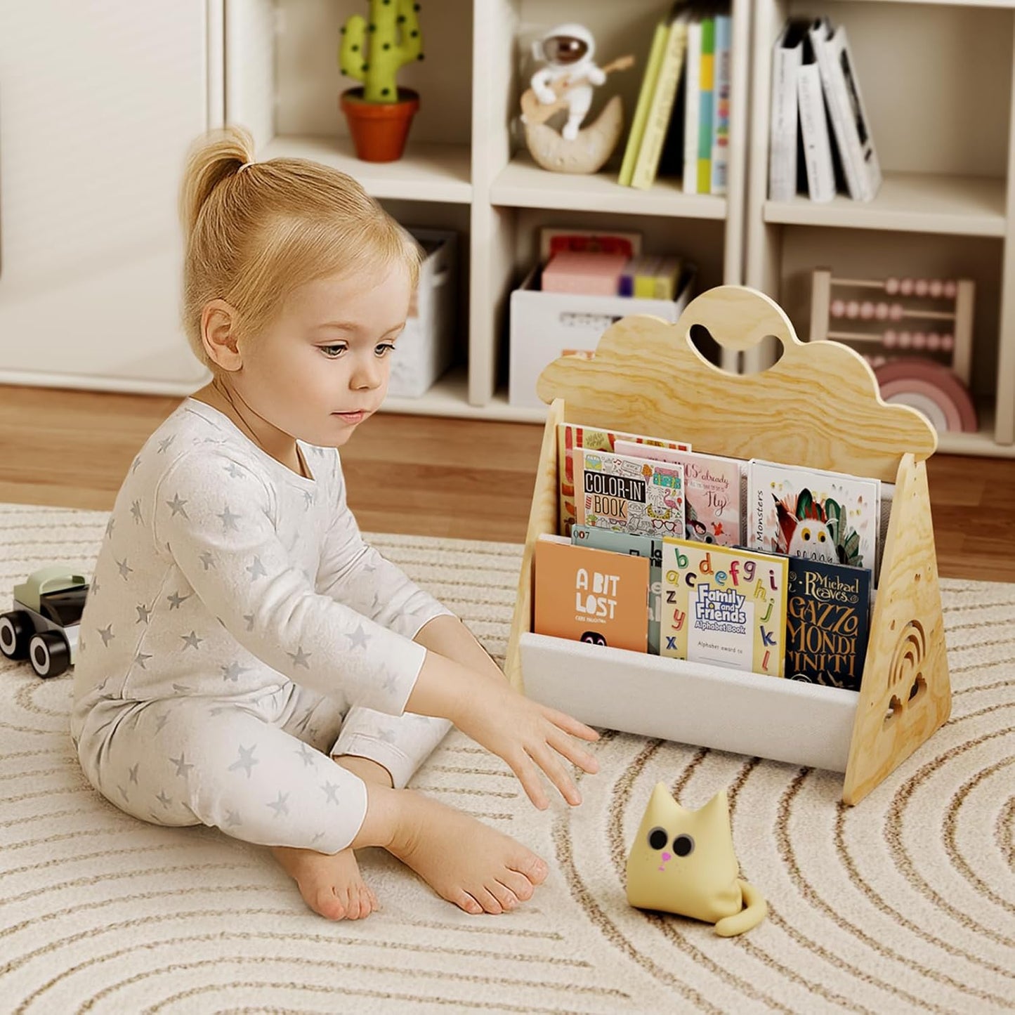 Wood Kids Bookshelf, Montessori Bookshelf,Suitable Kids Rooms, Nursery & Classroom, Toddler Book Rack, Nursery Book Shelves, Kids Bookcase, The Perfect Nursery Organizer